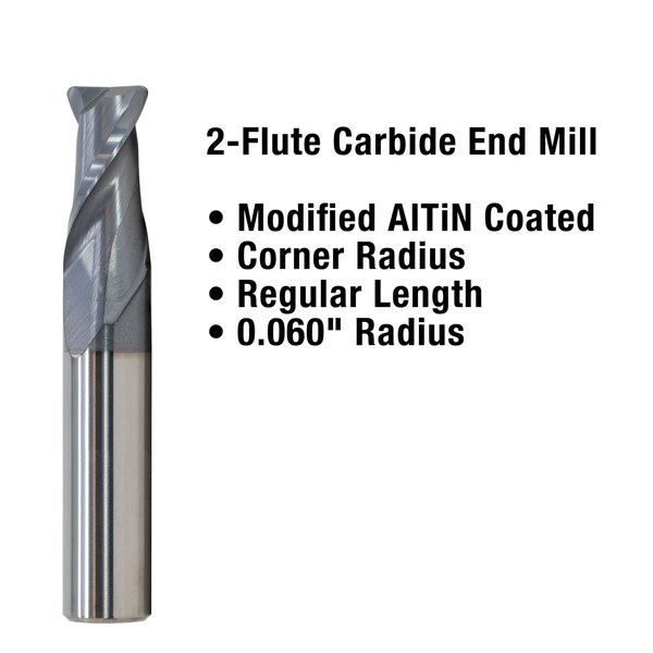 Gs Tooling 1/8" Diameter x 1/8" Shank 0.015" Radius 2-Flute Corner Radius Typhoon Red Series Carbide End Mills - 102602