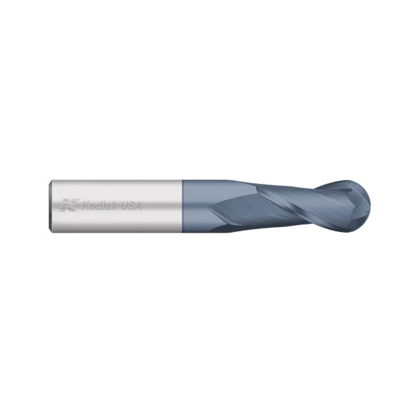 Kodiak Cutting Tools 7/8 2 Flute Carbide Endmill Single End Ball Nose ALTIN Coated - 5432427