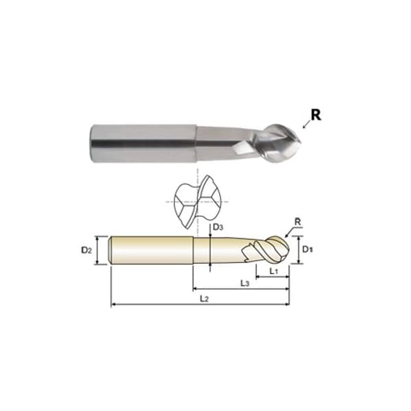 Yg-1 Tool 2 Flute Regular Length 50 Degree Helix Ball Alu-Power - 37593