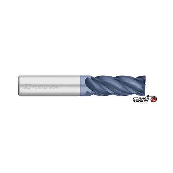 Kodiak Cutting Tools 1/4 VI Pro 4 Flute Carbide Endmill ALCRO-MAX Coated w/Corner Radius - 5547229