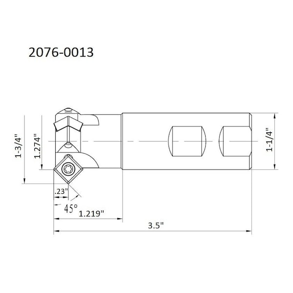 Hhip 45 Degree 1-3/4" X 1-1/4 Shank 3-Insert Indexable Chamering End Mill - 2076-0013