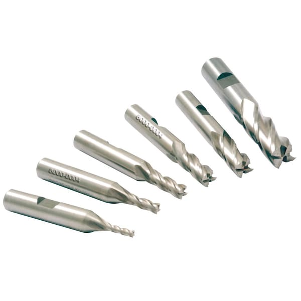 Hhip 6 Piece 3/8" M42 8% Cobalt 4 Flute End Mill Set - 8000-0004