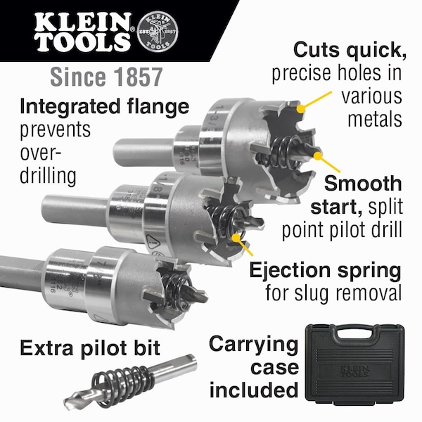 Klein Tools Hole Saw Kit, Carbide Hole Cutter, 4-Piece - 31872