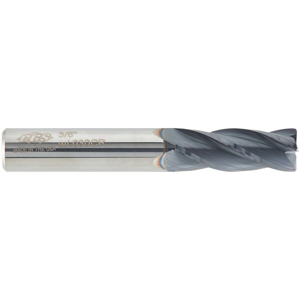 Cgs Tool 4Fl Std Cr End Mill 3/8" Dia 1" Loc 2-1/2" Oal W/.030 Cr & Altin - CR143-3750.030-ALTIN
