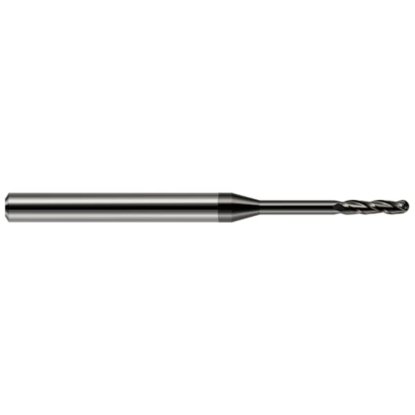 Harvey Tool Miniature End Mill - Ball - Long Reach, Long Flute, 0.0150" (1/64), Material - Machining: Carbide - 10215