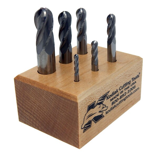 Kodiak Cutting Tools 4 Flute Regular Length Ball Nose Carbide End Mill Set, 6pc 1/8-1/2 - 56310040