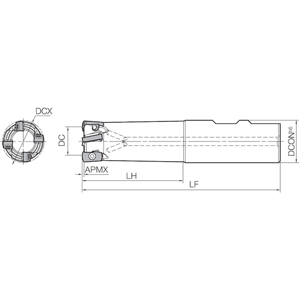 Kyocera High Feed End Mill, MFH 1250W125036T5, MFH-RAPTOR Mini 1.2500" Dia - MFH1250W125036T5