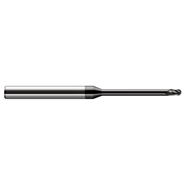 Harvey Tool Miniature End Mill - Ball - Long Reach, Stub Flute, 0.0350", Finish - Machining: Amorphous Diamond - 35635-C4