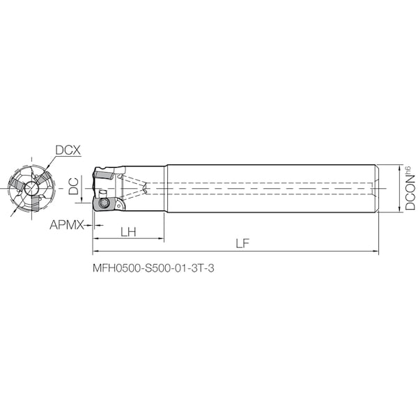 Kyocera High Feed End Mill, MFH 0500S500013T3, MFH-RAPTOR Micro 0.5000" Dia - MFH0500S500013T3