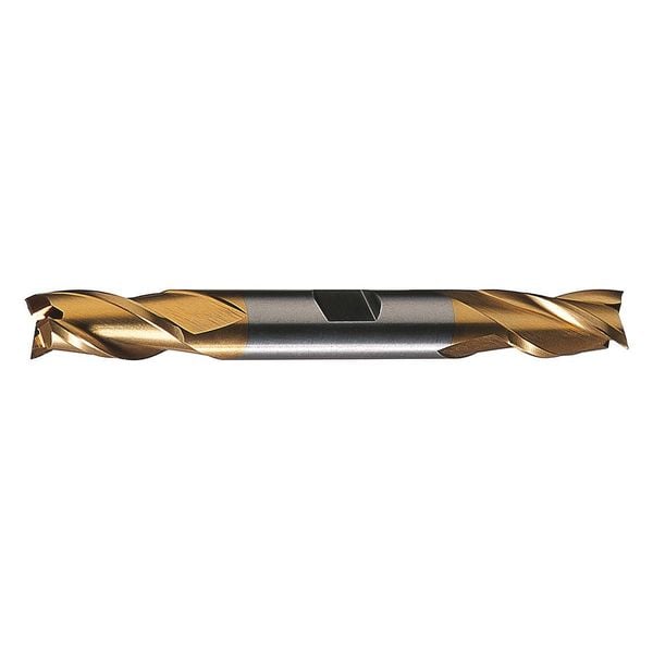 Cleveland 3-Flute HSS Center Cutting Square Double End Mill Cleveland HD-3-TN TiN 1/4x3/8x5/8x3-3/8 - C39600