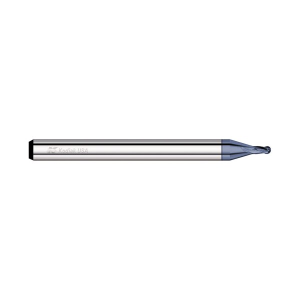 Kodiak Cutting Tools 0.025 Carbide Endmill 4 Flute Micro Ball Nose Stub Length ALTIN Coated - 5522451