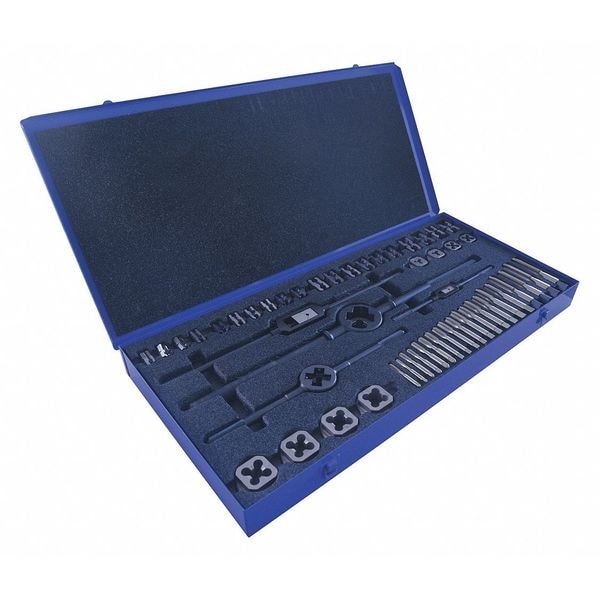 Greenfield Threading 44PC Plug Hand Taps and Two-Piece Dies Set with Collet 7 Sizes, 1/4-20 To 1-14 UNC UNF & UNS - 423165