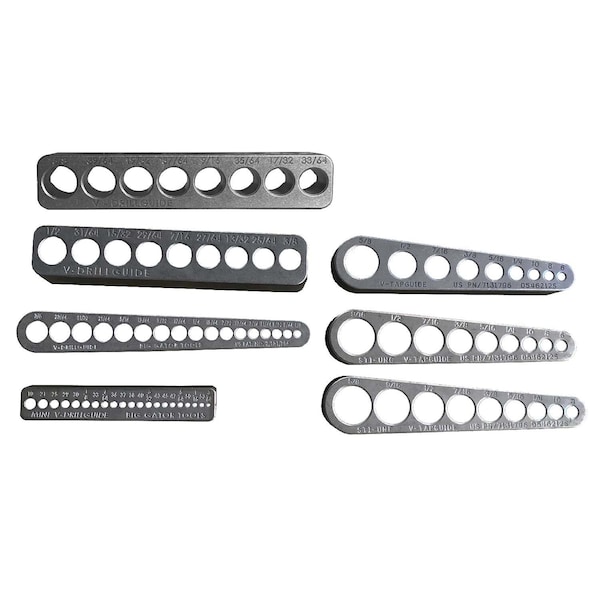 V-Drillguide And V-Tapguide 7 Piece Set - Imperial set of the Big Gator Tools line of (4) V-DrillGuides and (3) V-TapGuides - THE COMPLETE STANDARD SET