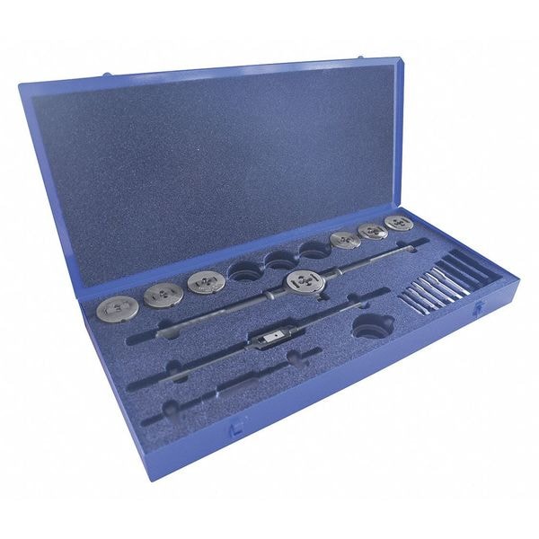 Greenfield Threading 16PC Plug Hand Taps and Two-Piece Dies Set with Collet 7 Sizes, M6, M8, M10, M12, M14, M16, and M18 - 423164