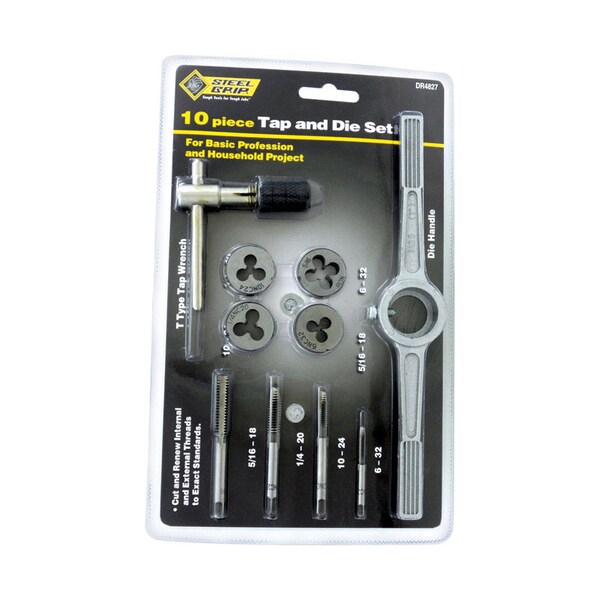Steel Grip Steel Grip Steel SAE Tap and Die Set 6-32	 10-24	 1/4-20	 5/16-18 10 pc - DR4827SAE