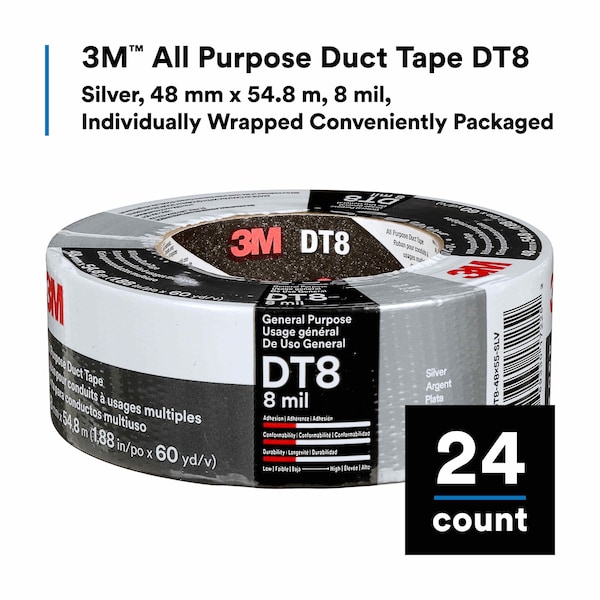 Cinta adhesiva de ducto, plateada, 8 mil, 54.8m de longitud x 48mm de ancho - DT8