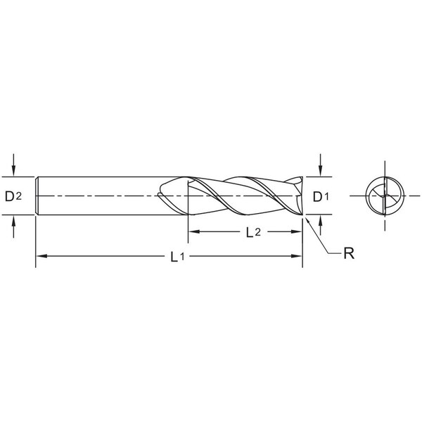 M.A. Ford End Mill, 1/4" Dia, 3/4" Cut, Carbide - 13625000