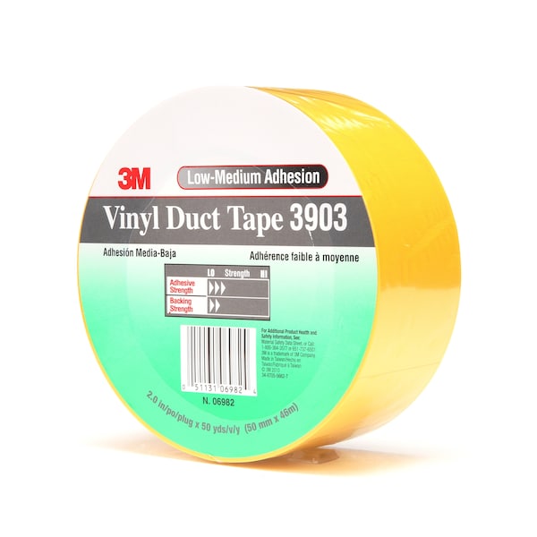 Cinta adhesiva de 3M, 2 x 50 yardas, 6.5 mil, amarilla, de vinilo - 3903