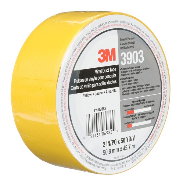 Cinta adhesiva de 3M, 2 x 50 yardas, 6.5 mil, amarilla, de vinilo - 3903