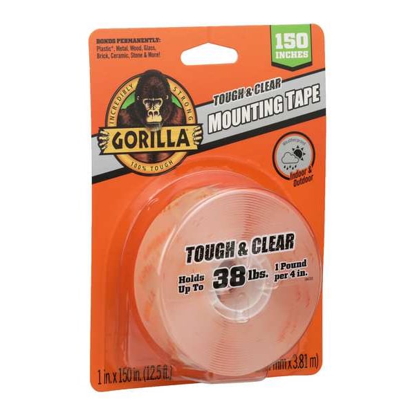 Cinta de montaje de espuma de doble lado Gorilla Glue, 1 pulg de ancho, espesor transparente, 1 paquete - 6036002