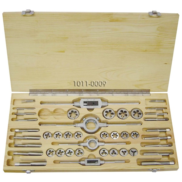 Hhip 44 Piece M2-M18 High Speed Steel Tap & Die Set In Wood Case - 1011-0009