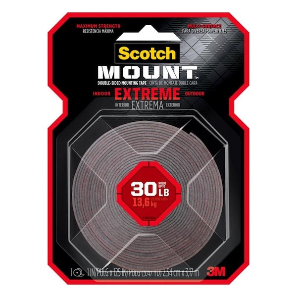 Montaje de cinta de doble cara Scotch 3M de 1 pulgada de ancho x 125 pulgadas de largo en negro - 414H-MED