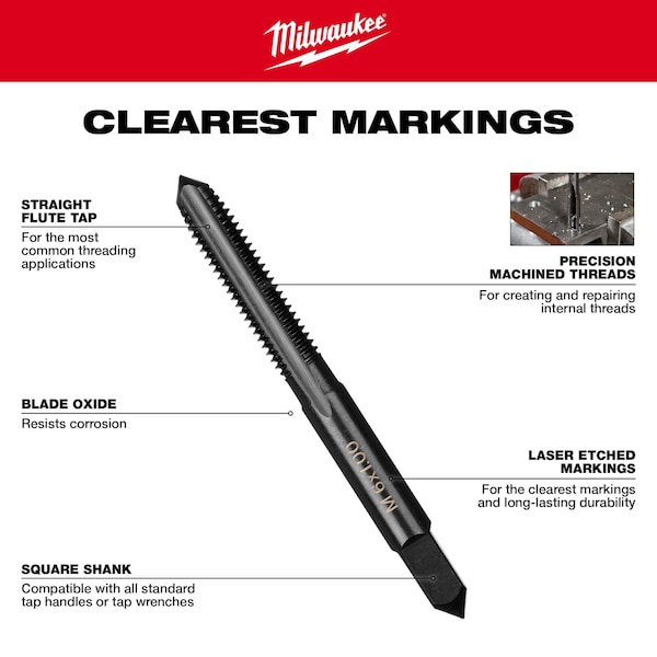 Milwaukee Tool 10-24 NC Straight Flute Plug Tap - 49-57-5125