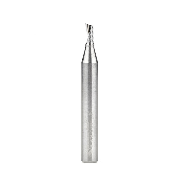 Amana 51474 Spiral O-Single Flute, Aluminum Cutting 1/8 D x 1/4 CH x 1/4 Shank x 2in Up-Cut Router - 51474-AMANA