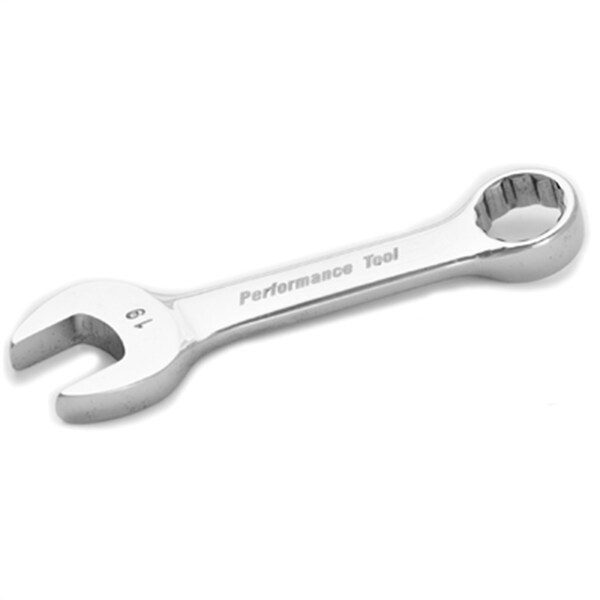 Herramienta de rendimiento Llave combinada cromada de perilla corta, 19mm, con extremo de caja de 12 puntos, completamente pulida, 5-1/2" de largo - W30619.
