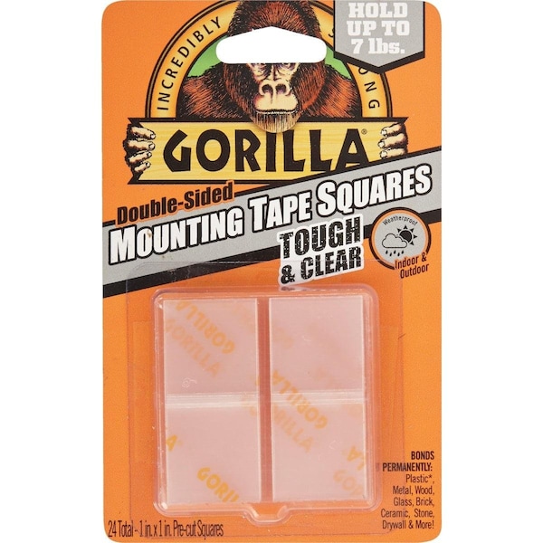 Cuadrados de montaje transparentes permanentes Gorilla Glue de 1 pulgada x 1 pulgada con capacidad de 7 libras, 24 piezas - 6067202