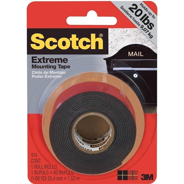 Cinta de montaje Scotch 414, 60 pulgadas de largo, 1 pulgada de ancho, negro - 414H-DC