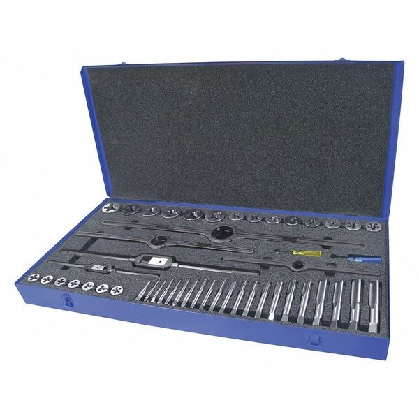 Greenfield Threading 47PC Plug Hand Taps and Round Adjustable Dies Set 21 Sizes 1/4-20 To 1-14  UNC UNF & UNS & 1/8-27NPT - 423005