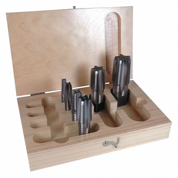 Greenfield Threading 6pc HSS Medium Hook Taper Pipe Tap Set PTT Greenfield Threading 1/8-27 - 1-11-1/2 NPT - 353768