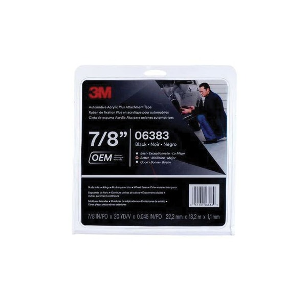 Cinta adhesiva acrílica para automóviles 3M 06383, negra, 1.12 mm, 7/8 pulg x 20 yardas - 7000050068