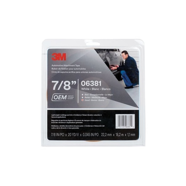Cinta adhesiva para automóviles 3M 06381, color Blanco, 1.52 mm, 7/8 pulg x 20 yd - 7000050060