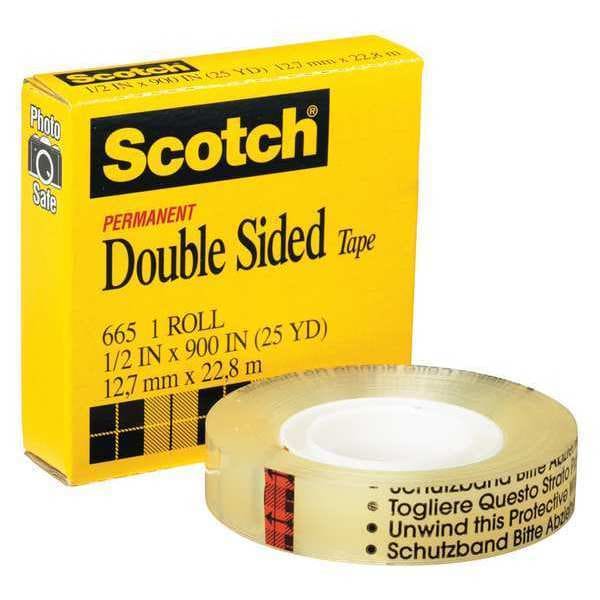 Cinta adhesiva de doble cara Scotch® 665 (Permanente), 3.0 Mil, 1/2" x 36 yds., Transparente, 12 piezas por caja - T9531665