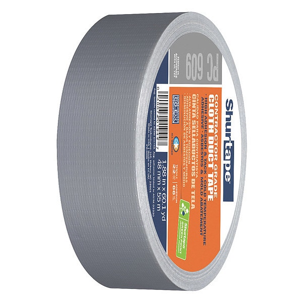 Cinta adhesiva de tela Shurtape, plateada, 48mm x 55m, 10 mil - PC 609 SIL-48mm x 55m-24 rls/cs