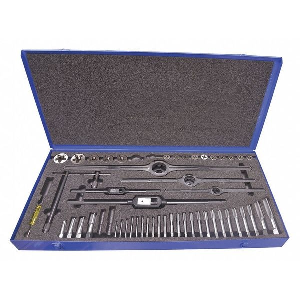 Greenfield Threading 52PC Plug Hand Taps and Round Adjustable Dies Set #4-40 To 1-14 UNC UNF & UNS & 1/8-27NPT - 423006