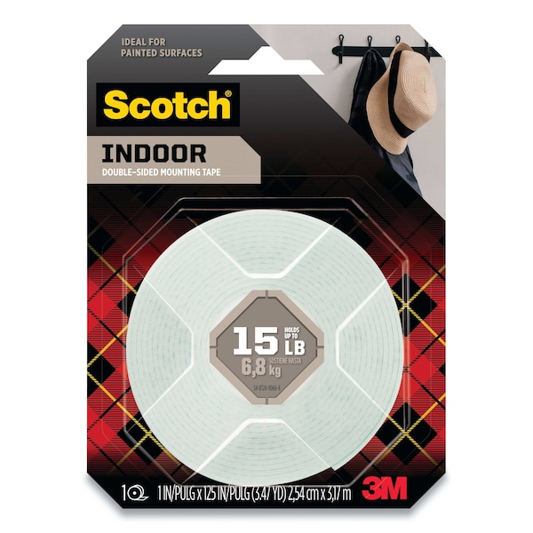 Cinta adhesiva de montaje de espuma de alta densidad Scotch permanente, soporta hasta 15 libras, 1 x 125, color blanco - 314SMED