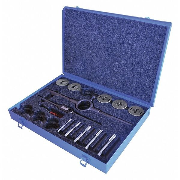 Greenfield Threading 13PC Plug Hand Taps and Two-Piece Dies Set with Collet 7 Sizes, 1/4-20 To 1/2-13 UNC - 423160