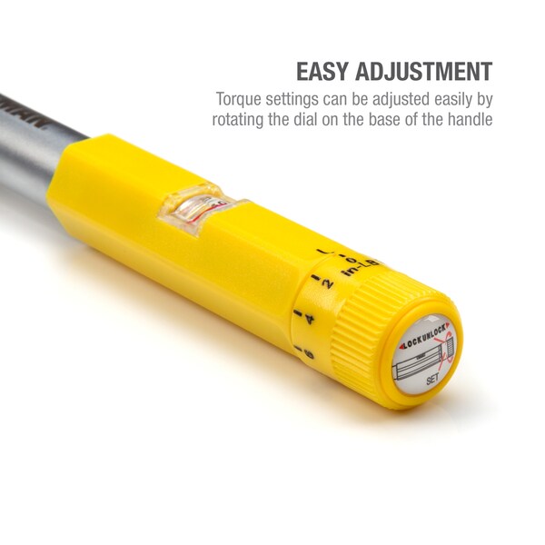 Steelman 1/4-Inch Drive Micro-Adjustable Torque Wrench with Hi-Viz Handle, 30-150 Inch-Pounds - 96249