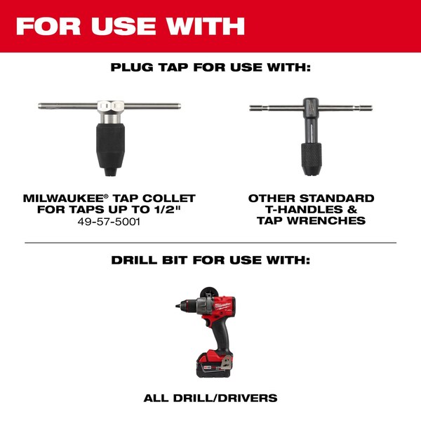 Milwaukee Tool 12-24 NC Straight Flute Plug Tap & No. 16 Drill Bit - 49-57-5530