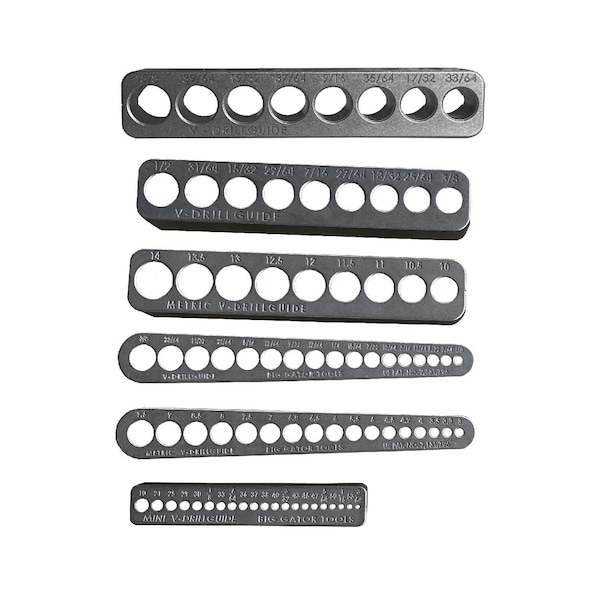 V-Drillguide 6 Piece Set - Complete set of Imperial and Metric V-DrillGuides by Big Gator Tools - BIG GATOR DRILL SET