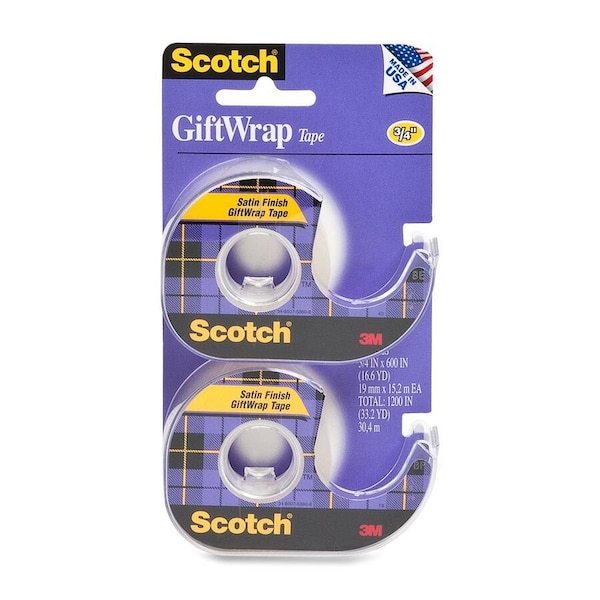 Cinta adhesiva para envoltura de regalos Scotch, con dispensador, 3/4"x600", paquete de 2, transparente - 15DM-2