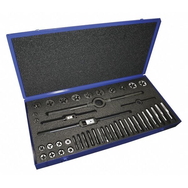 Greenfield Threading 22PC Plug Hand Taps and Round Adjustable Dies Set 20 Sizes 1/4-20 To 1-12 UNC & UNF - 420363