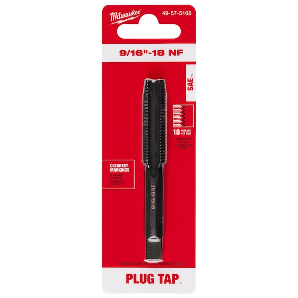 Milwaukee Tool 9/16"-18 NF Straight Flute Plug Tap - 49-57-5168