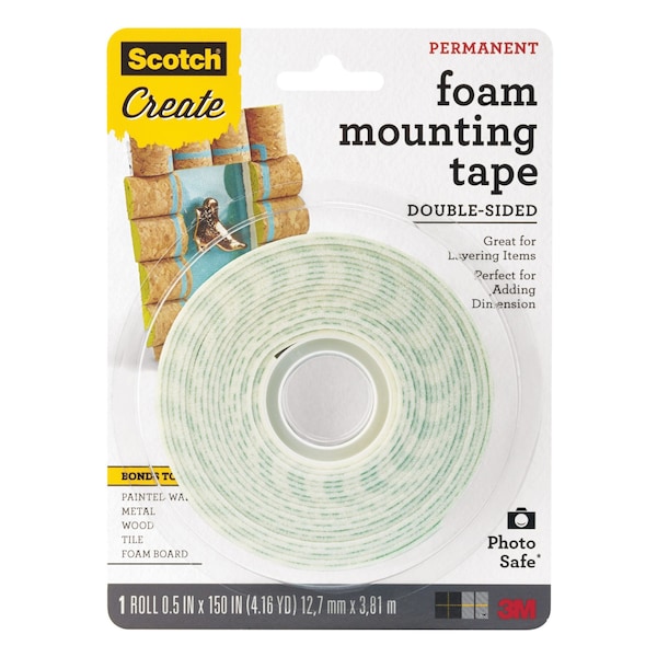 Cinta de Montaje de Espuma Scotch, 4013CFT, 1/2" (1 rollo, PK24 - 4013CFT)