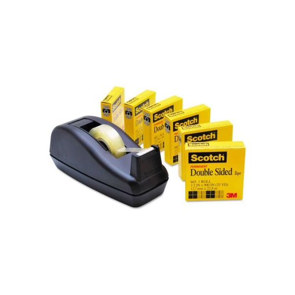Cinta Doble Cara 3M Scotch® 665 con Dispensador C40, 1/2" x 900", 6 paquetes - 6656PKC40