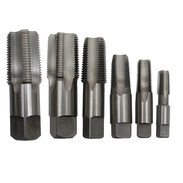 Drill America 6 Piece High Speed Steel NPT Pipe Tap Set (1/4" 3/8" 1/2" 3/4" 1" and 1-1/4" in Wooden Case) - DWTHS1/4-1-1/4SET