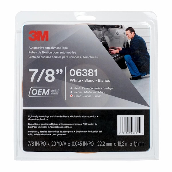 Cinta de Adherencia Automotriz 3M 06381 Blanca, Paquete de 12 - 06381